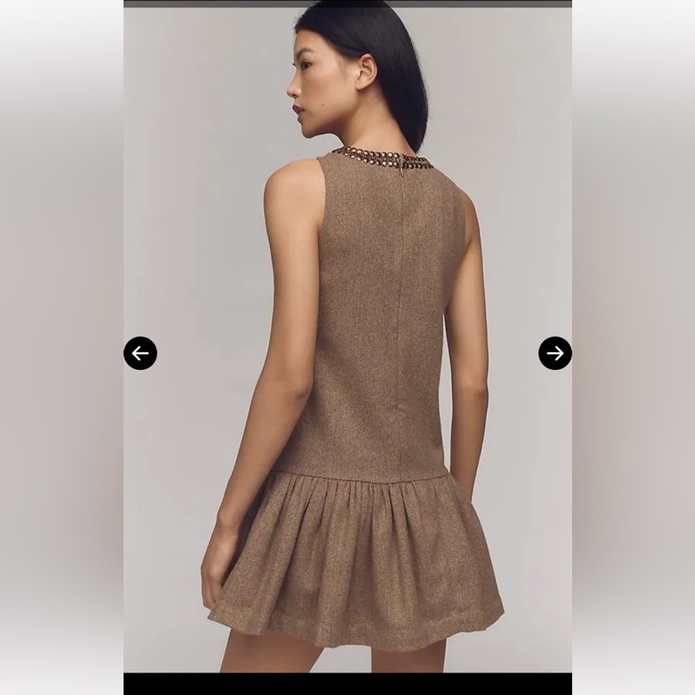NWT ANTHROPOLOGIE Beaded Keyhole Wool Blend Mini Dress, Brown, Large, $178 MSRP - Picture 3 of 8